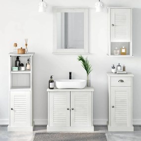 vidaXL Set de mobilier pentru baie cu sertar cu raft Pe perete cu depozitare cu ușă cu oglindă 5 pcs alb antichizat