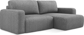 Colțar gri extensibil/cu spațiu de depozitare cu tapițerie din catifea reiată (cu colț pe partea dreaptă/cu șezlong) Kona – Makamii