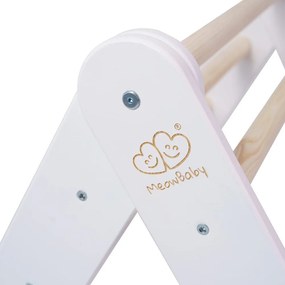 Triunghi Pikler de cățărat alb din lemn de pin 60x60x60 cm Montessori – Meowbaby