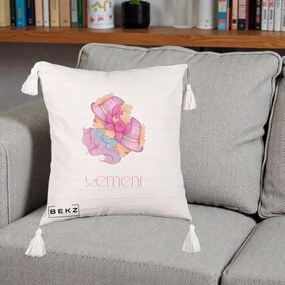 Perna Personalizata Zodie Gemeni, 40x40 cm, Bej cu Franjuri, Husa Detasabila, Perna Inclusa, BEKZ®