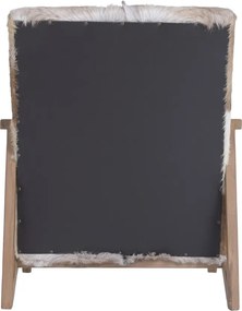 Fotoliu din piele de capră, maro, cadru din lemn de tec cu spătar înclinat, finisaj natural, 77 x 67 x 80 cm, „Étienne”