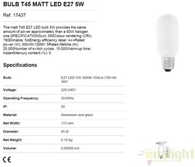 Bec LED E27 T45 MATT 5W 3000K 17437