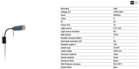 Aplica metal stil retro abajur ajustabil MARTINICA S negru, blue