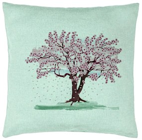 Perna Decorativa, Model Rose Tree, 40x40 cm, Verde Menta, Husa Detasabila, Burduf