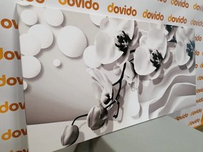Tablou orhidee pe fundal abstract alb-negru