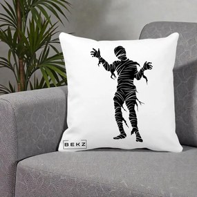 Perna Decorativa Mormii Infricosat Silueta Neagra Halloween, 40x40 cm, Alba Mata, Husa Detasabila, Perna Inclusa, BEKZ®