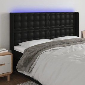 Tablie de pat cu LED, negru, 183x16x118 128 cm, piele ecologica 1, Negru, 183 x 16 x 118 128 cm
