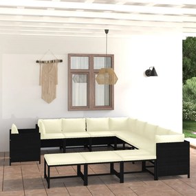 3059803 vidaXL Set mobilier de grădină cu perne, 12 piese, negru, poliratan