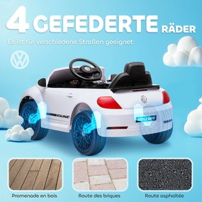 AIYAPLAY Mașinuță electrică pentru copii, VW Beetle, 3-5 km/h, cu telecomandă și muzică, alb | Aosom Romania