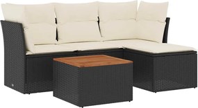 vidaXL Set mobilier de grădină cu perne, 5 piese, negru, poliratan
