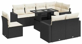 3326337 vidaXL Set mobilier de grădină cu perne, 9 piese, negru, poliratan