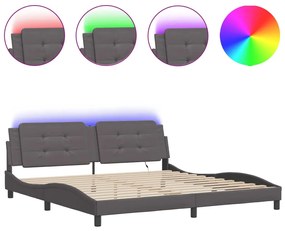 3214134 vidaXL Cadru de pat cu lumini LED, gri, 200x200 cm, piele ecologică