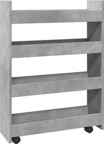 vidaXL Cărucior depozitare îngust, 4 niveluri gri beton lemn prelucrat