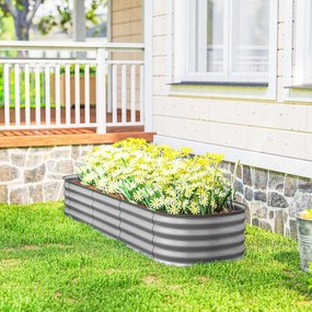 Outsunny Pat înalt pentru plante, pat modular înălțat, muchii protejate, design fără fund,  195 x 62 x 30 cm, Argintiu | Aosom Romania