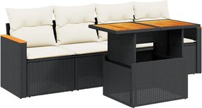 vidaXL Set mobilier de grădină cu perne, 5 piese, negru, poliratan