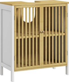 HOMCOM Dulap sub lavoar 2 uși cu raft reglabil dulap de depozitare pentru lavoar 60 x 30 x 70 cm MDF și bambus | Aosom Romania