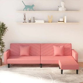 3081847 vidaXL Canapea extensibilă 2 locuri, 2 perne&taburet, roz, catifea