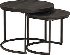 vidaXL Mese de Cafea Nesting 2 pcs Negru Lemn masiv de mango și oțel