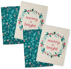 Prosoape de vase 4 buc. din bumbac 50x70 cm cu model de Crăciun Holly and Mistletoe – Catherine Lansfield