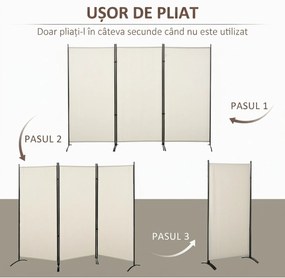 HOMCOM Paravan Decorativ Interior, 3 Panouri, Metal și Poliester, 253x50x182cm, Bej | Aosom Romania