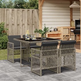 vidaXL Set mobilier de grădină cu perne, 5 piese, gri, poliratan