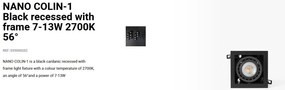 Spot LED incastrabil NANO COLIN-1 Black recessed with frame 7-13W 2700K 56°