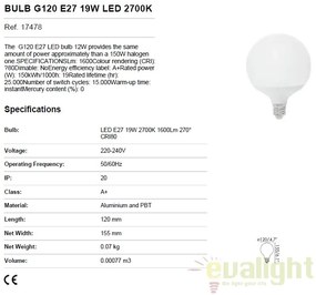 Bec LED E27 G120 19W LED 2700K 17478