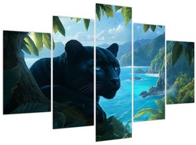 Tablou - Pantera neagră în junglă (150x105 cm)