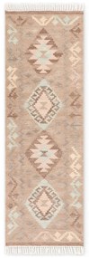 Covor tip traversă albastru deschis-bej reversibil, țesut manual din lână 60x190 cm Kamal Dune – Nouristan