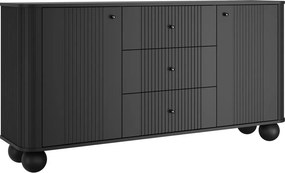 Comodă cu sertare Vesper 160 cm - negru / mânere negre / picioare sferice