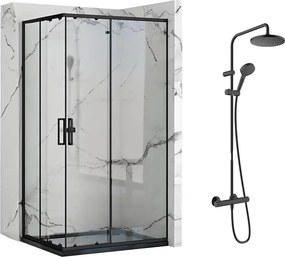 Pachet cabina de dus Rea Punto negru 80x100 cm si coloana de dus Hansgrohe Vernis Blend negru