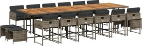 vidaXL Set mobilier de grădină cu perne, 17 piese, gri, poliratan
