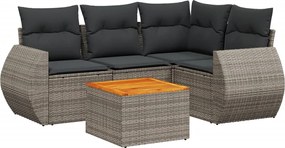 vidaXL Set canapea de grădină cu perne, 5 piese, gri, poliratan