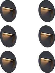 Set de 6 Aplice Moderne Incastrabile Negre cu LED IP65 - Gem