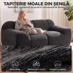 HOMCOM Canapea 2 Locuri din Chenille Fără Structură, cu Șezut Larg și Brațe Largi, 174x91x61 cm, Gri Închis | Aosom Romania