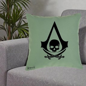 Perna Personalizata Assassin's Creed Black Flag Skull, 40x40 cm, Verde, Husa Detasabila, Perna Inclusa, BEKZ®
