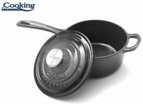 Oală din fontă emailată cu capac 19x9 cm, 1.8L – Cooking by Heinner, Marble Grey HR-ZVC-C19, ideală pentru cuptor și plite cu inducție