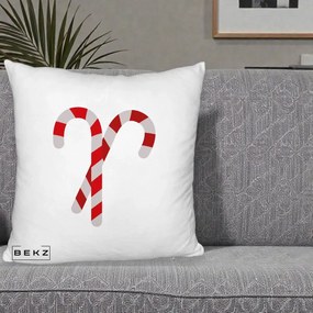 Perna Decorativa Candy Cane de Craciun, 40x40 cm, Alb Pufos, Husa Detasabila, Perna Inclusa, BEKZ®