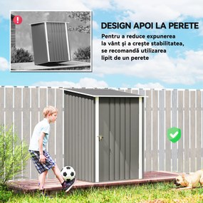 Outsunny Căsuță de Grădină 0.92m² din Oțel Galvanizat, Capann pentru Unelte cu Ușă Blocabilă, Acoperiș Înclinat, 100x104x160 cm, Gri | Aosom Romania