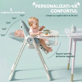 AIYAPLAY Scaun de Masă Pliabil pentru Copii 6-36 Luni cu Înălțime Reglabilă, Tăviță Dublă Lavabilă, Roți, Verde | Aosom Romania