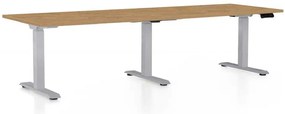 Masă înălțime reglabilă OfficeTech Long, 240 x 80 cm, picioare gri, stejar piatra