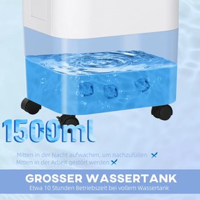 HOMCOM răcitor de aer, aer condiționat, 3 moduri, timer 7,5 ore, pe roți, plastic, alb | Aosom Romania