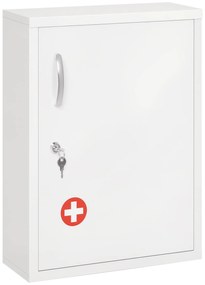 kleankin Dulap pentru Medicamente cu 3 Polițe cu Încuietoare și 2 Chei de Siguranță, Dulap din Oțel pentru Medicamente, 40x15x53,5 cm, Alb