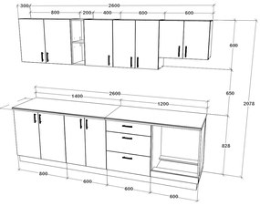 Set haaus V18, Stejar Bronz/Alb, Blat Thermo 28 mm, L 260 cm