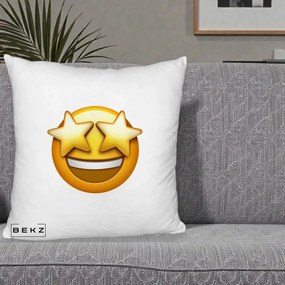 Perna Decorativa Emoji Ochi Stele, 40x40 cm, Alb Pufos, Husa Detasabila, Perna Inclusa, BEKZ®
