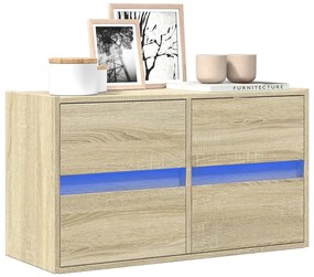 vidaXL Comodă TV de perete cu lumini LED, stejar sonoma, 80x31x45 cm