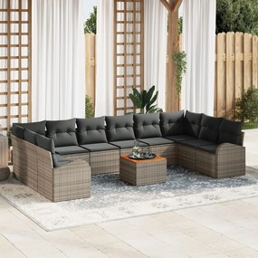 vidaXL Set de canapele pentru grădină cu pernă 11 pcs Gri Rattan poli
