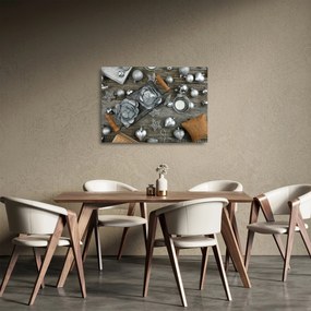 Tablou pe sticlă - decorațiuni argintii de Crăciun (70x50 cm)