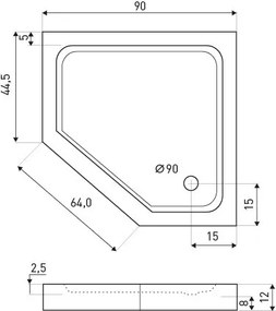 Cădiță de duș acrilică neagră pătrată Prato 90