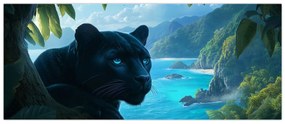Tablou - Pantera neagră în junglă (120x50 cm)